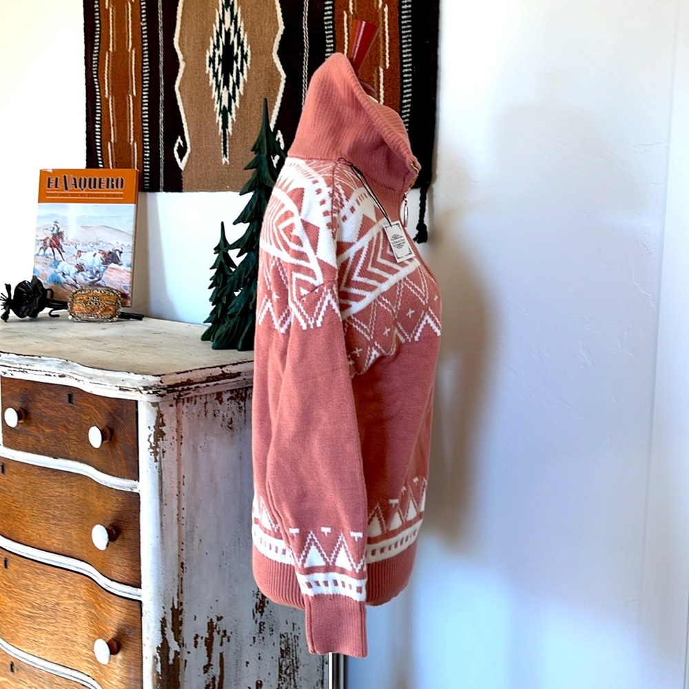 NWT, Western Southwest Classy Half Zip Pullover Sweater Top Dusty Pink White - Picture 6 of 8
